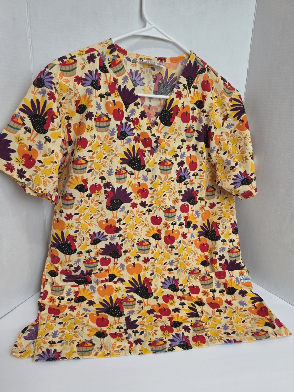 UA Scrubs Yellow Harvest Print V-Neck Top  Multicolor